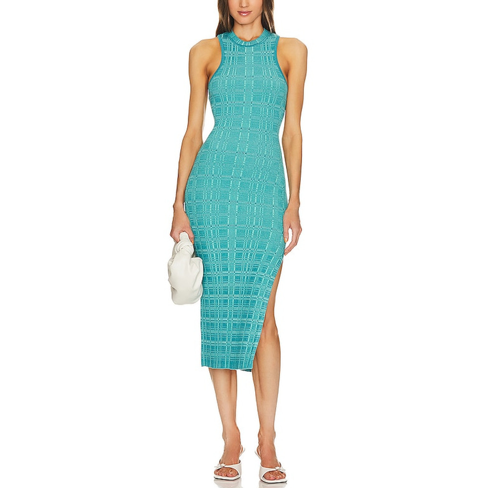 L'Academie 'Halia' Green Midi Knit Dress With Slit Size M